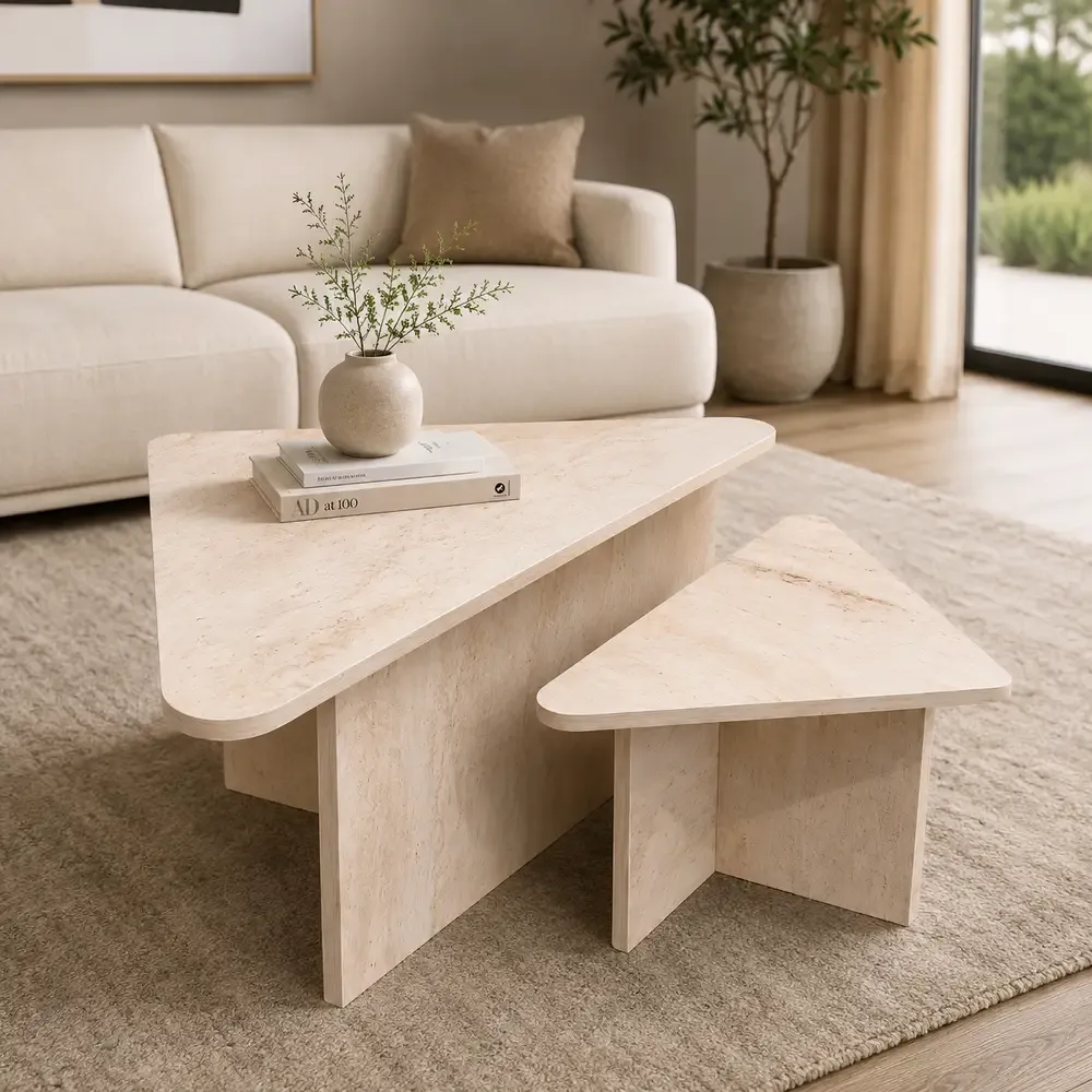 Table Basse Gigogne Travertin Triangle